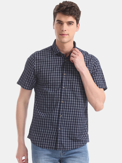 

Ruggers Men Blue & Grey Regular Fit Checked Casual Shirt