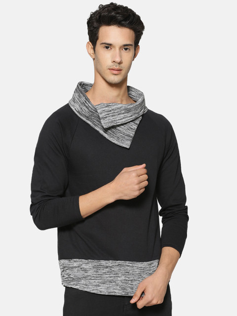 

Campus Sutra Men Black & Grey Melange Colourblocked Sweatshirt