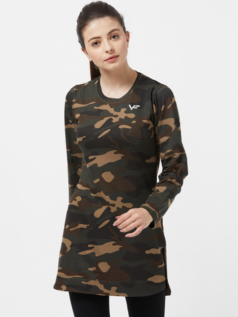 

Vero Forza Women Olive Green Camouflage Printed Round Neck T-shirt
