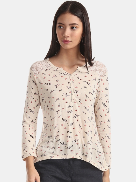 

ELLE Women Beige Printed Top