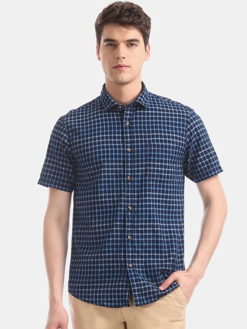 

Ruggers Men Blue Regular Fit Checked Casual Shirt