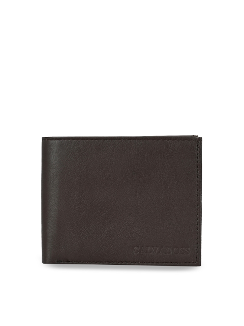 

Calvadoss Men Coffee Brown Textured Two Fold Premium Leather Wallet