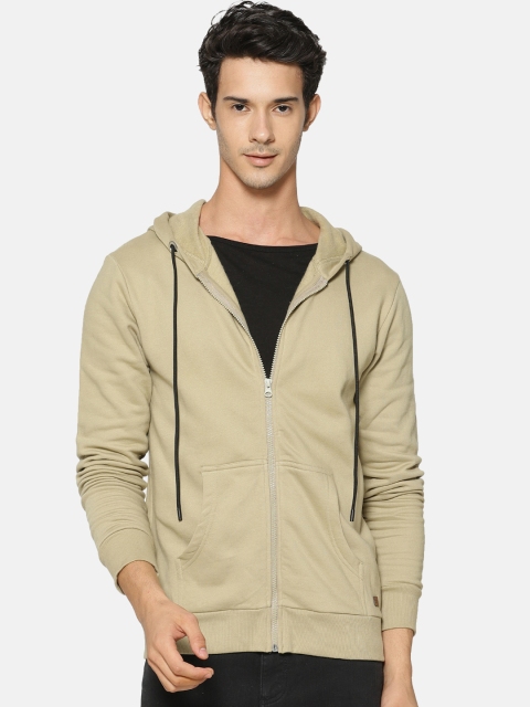 

Campus Sutra Men Khaki Solid Hooded Sweatshirt