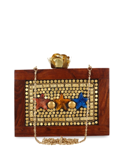 

Anekaant Brown & Gold-Toned Embellished Clutch