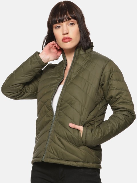 

Campus Sutra Women Olive Green Solid Padded Jacket