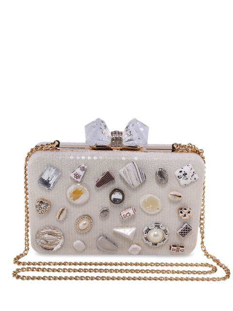 

Vdesi White Embellished Clutch