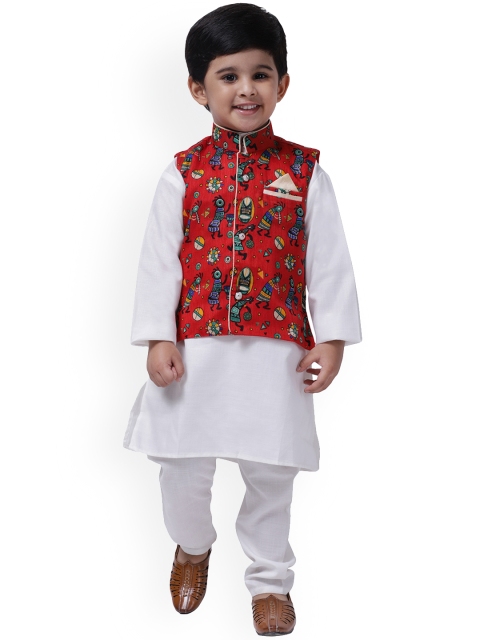 

BownBee Boys White & Red Kurta Set