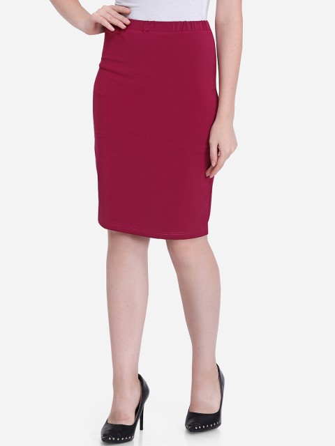 

Smarty Pants Women Solid Maroon Pencil Skirt