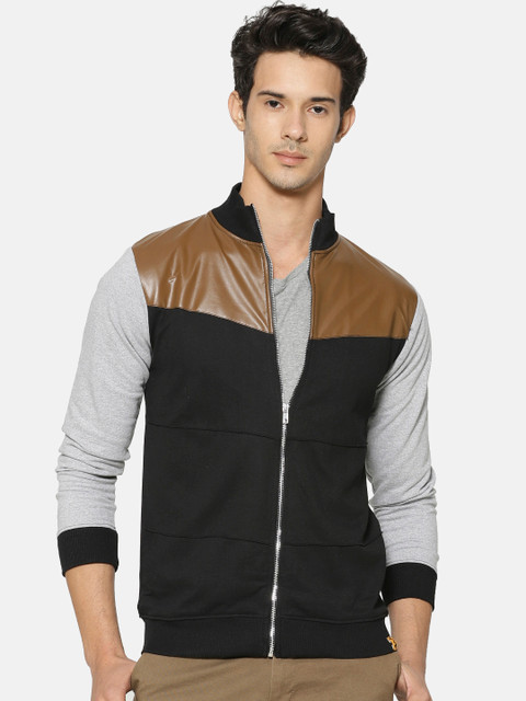 

Campus Sutra Men Black & Brown Colourblocked Bomber Jacket