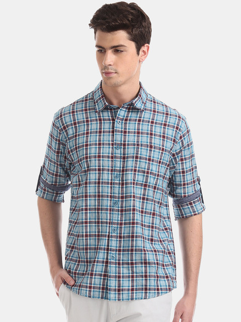 

Ruggers Men Blue Regular Fit Checked Casual Shirt
