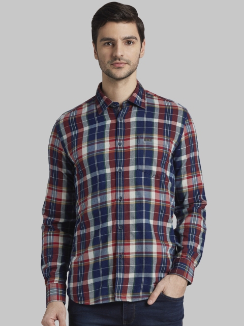 

Parx Men Navy Blue & Red Slim Fit Checked Casual Shirt