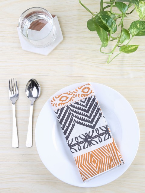 

House This Set of 4 Orange & Black Printed Napkins