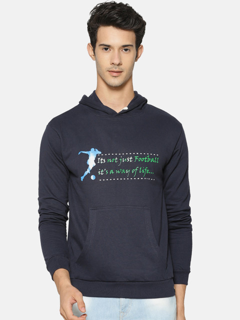

Campus Sutra Men Navy Blue Printed Hooded Sweatshirt
