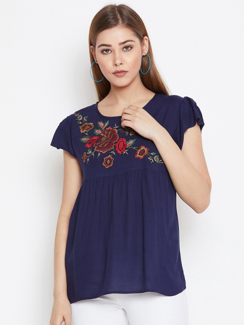 

FIZERA Women Navy Blue Self Design Empire Top