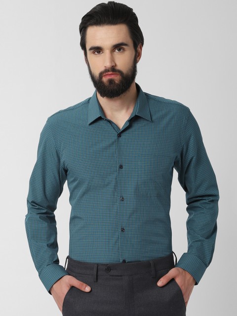 

Peter England Men Green Slim Fit Checked Formal Shirt