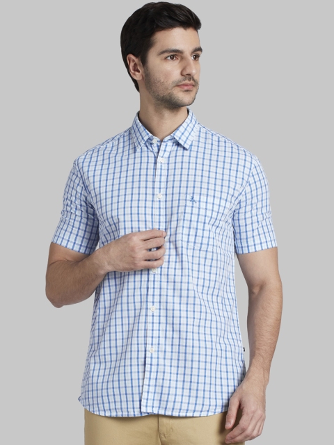 

Parx Men Blue Slim Fit Checked Casual Shirt