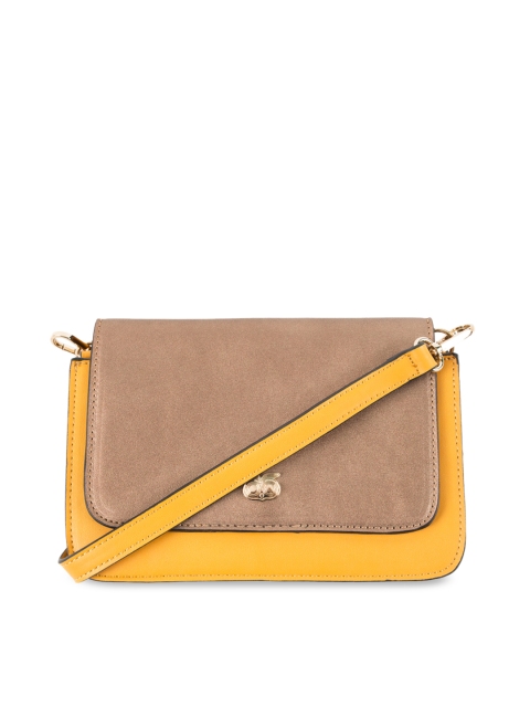 

Chumbak Mustard Yellow & Brown Colourblocked Sling Bag