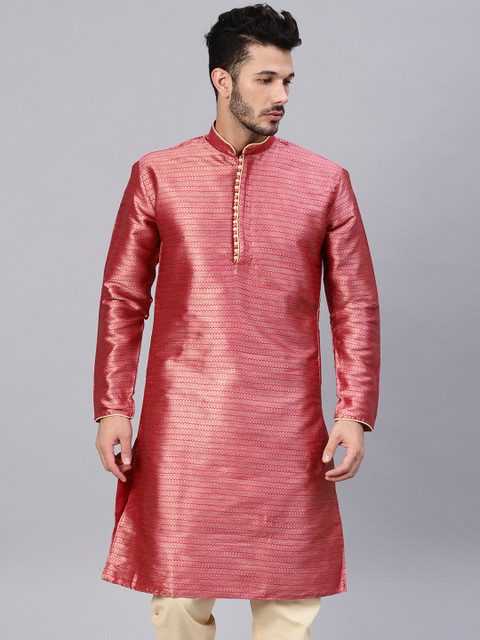 

SOJANYA Men Pink Woven Design Straight Kurta