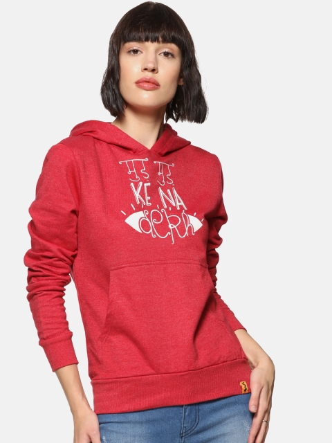 

Campus Sutra Women Maroon Printed Hooded Sweatshirt, Red