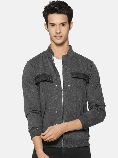 

Campus Sutra Men Grey Solid Bomber Jacket