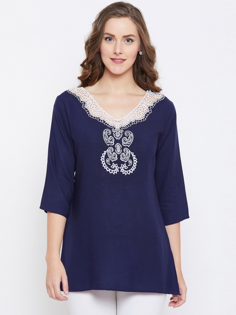 

FIZERA Women Navy Blue Self Design Top