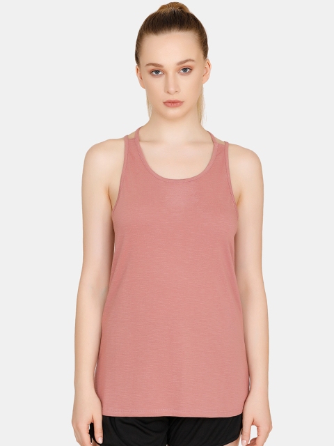 

Zelocity by Zivame Women Pink Solid Tank Pure Cotton Top