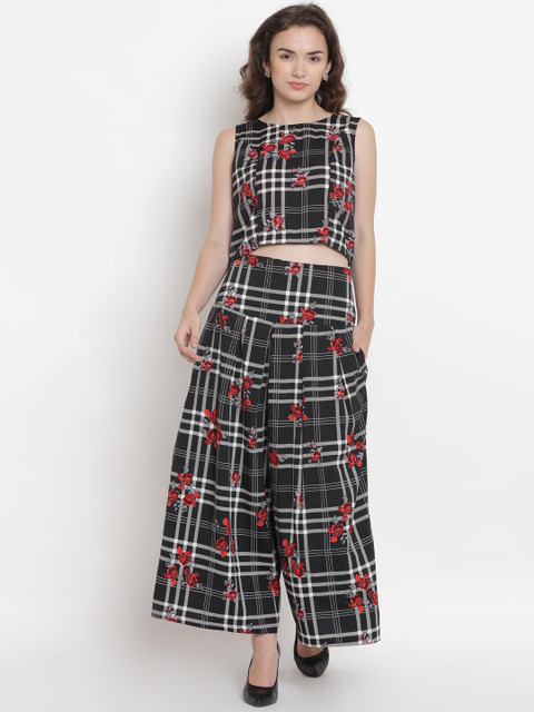 

Abiti Bella Women Black & White Checked Crop Top with Palazzos