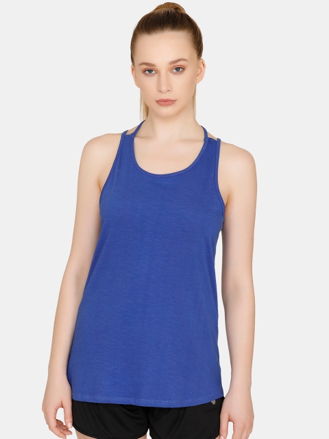 

Zelocity by Zivame Women Blue Solid Tank Pure Cotton Top
