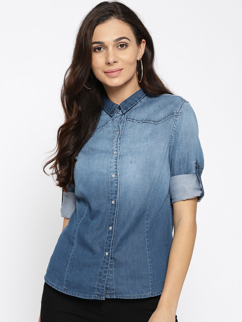 

Xpose Women Blue Comfort Slim Fit Solid Semiformal Shirt