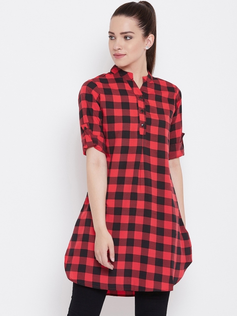 

Fizera Women Red and Black Checked Tunic