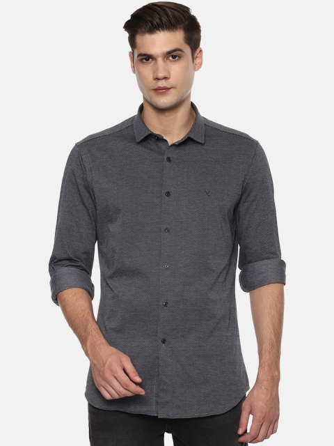 

V Dot Men Grey Slim Fit Self Design Casual Shirt