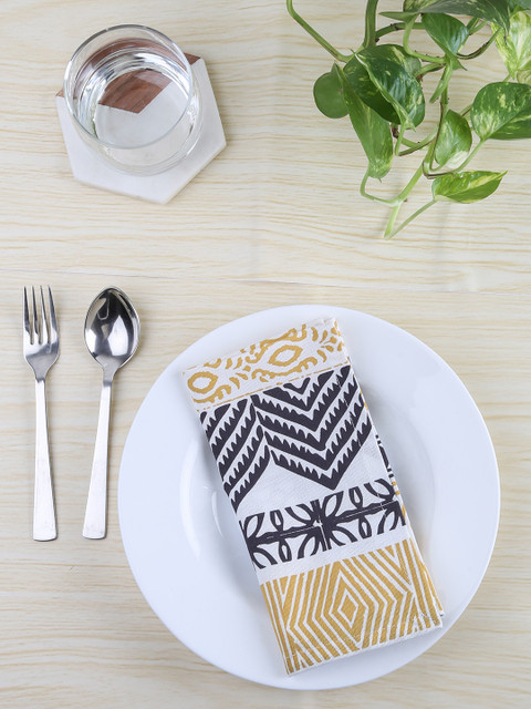 

House This Set of 2 YEllow & Black Printed Napkins