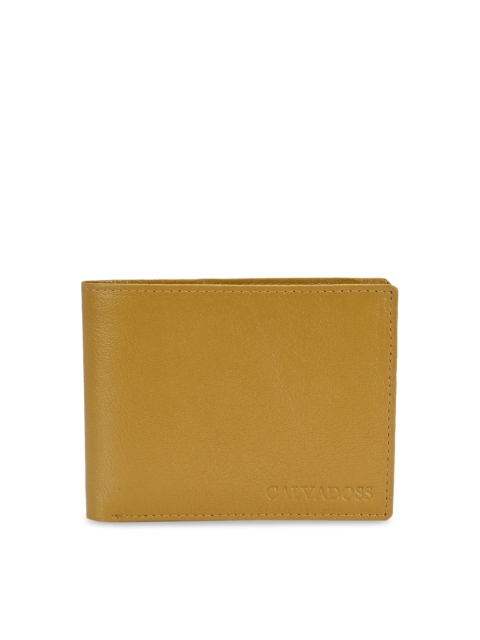 

Calvadoss Men Yellow Textured Leather Two Fold Wallet