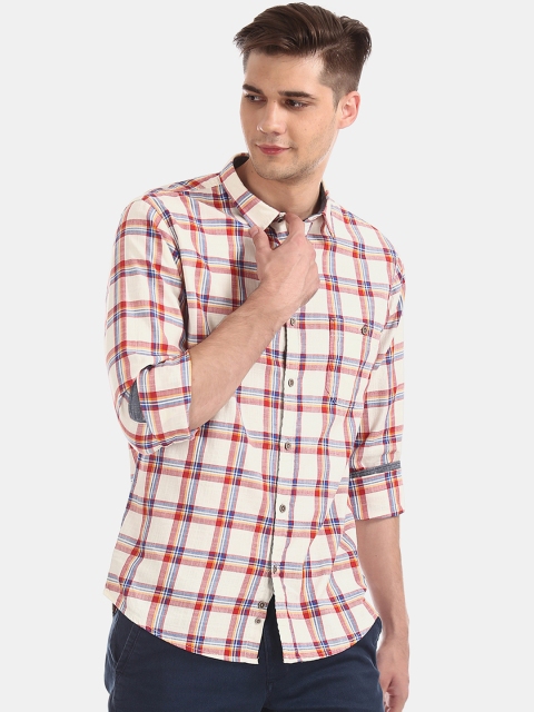 Cherokee Men Off-White Regular Fit Checked Casual Shirt