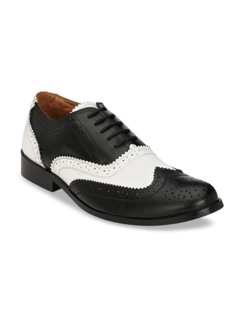 

Hi RELs Men Black & White Colourblocked Geniune Leather Formal Brogues