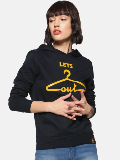 

Campus Sutra Women Blue Printed Hooded Sweatshirt