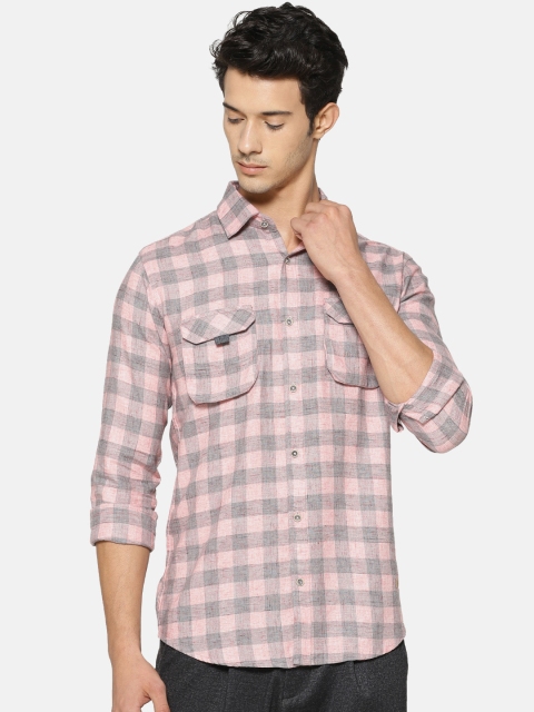 

Campus Sutra Men Pink & Grey Regular Fit Checked Casual Shirt