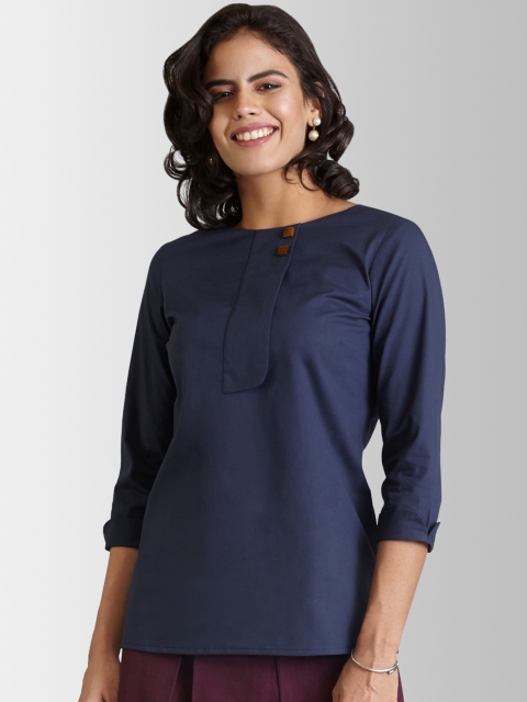

FableStreet Women Navy Blue Solid Top