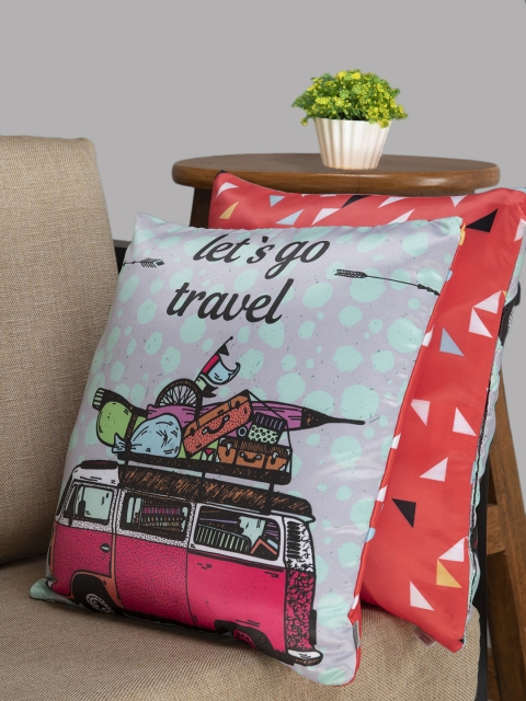 

HOUZZCODE Red Set of 2 Quirky Square Cushion Covers