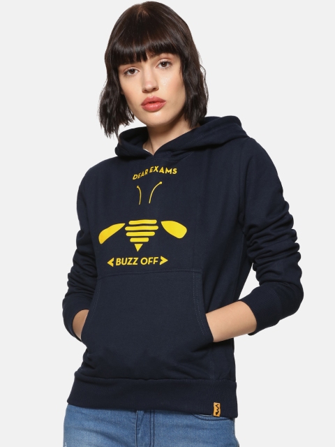 

Campus Sutra Women Navy Blue Printed Hooded Sweatshirt