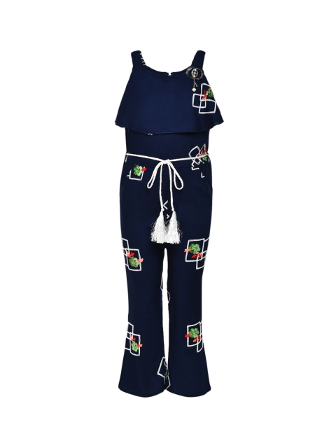

Aarika Girls Navy Blue Self Design Basic Jumpsuit