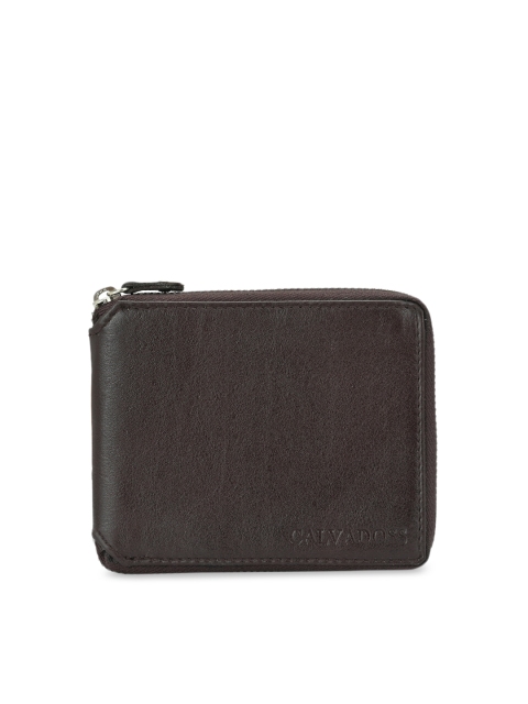 

Calvadoss Men Brown Textured Zip Around Premium Leather Wallet