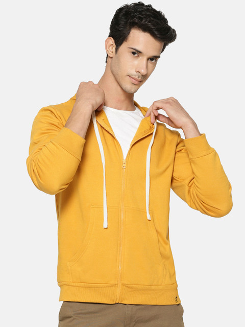 

Campus Sutra Men Mustard Yellow Solid Hooded Sweatshirt