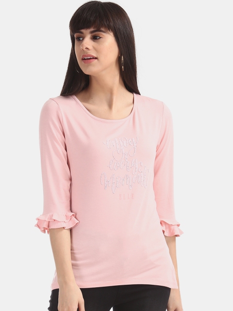 

ELLE Women Pink Self Design Top