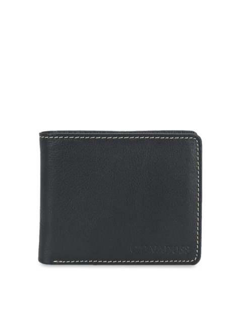 

Calvadoss Men Black Textured Leather Two Fold Wallet