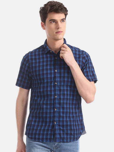 

Ruggers Men Blue Regular Fit Checked Casual Shirt