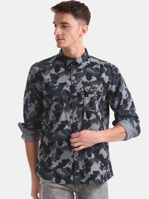 

Cherokee Men Blue & Grey Regular Fit Twill Camouflage Casual Shirt