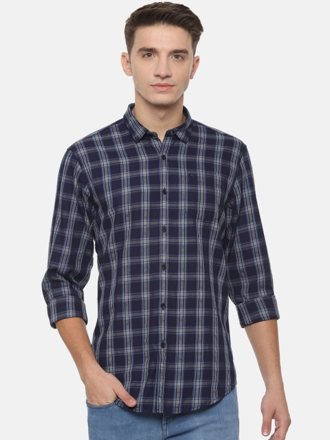 

Solly Jeans Co. Men Navy Blue Regular Fit Checked Casual Shirt