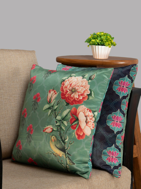 

HOUZZCODE Green Set Of 2 Floral Square Cushion Covers