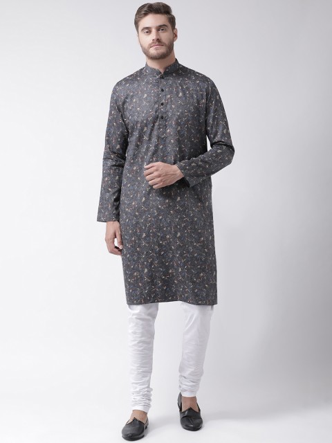 

DEYANN Men Black & Black Printed Kurta with Churidar